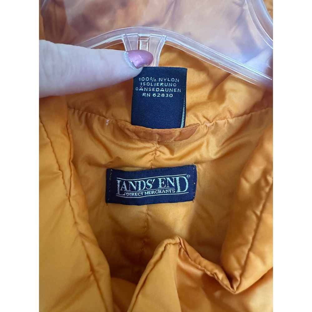 Lands End Mens Goose Down Puffer Vest Orange Quilted Snap Front Large 42-44 - Picture 2 of 4